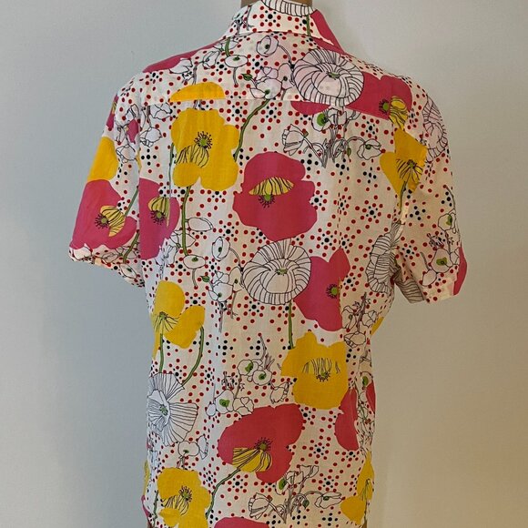 Mr. Turk Short Sleeve Blouse in Pink Yellow, Red and White Size Medium - Picture 11 of 12